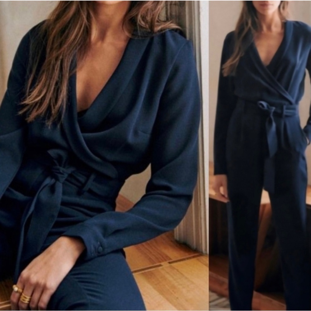 SEZANE Heaven Long Sleeve Jumpsuit Navy Blue Size EU 36 US Size 4